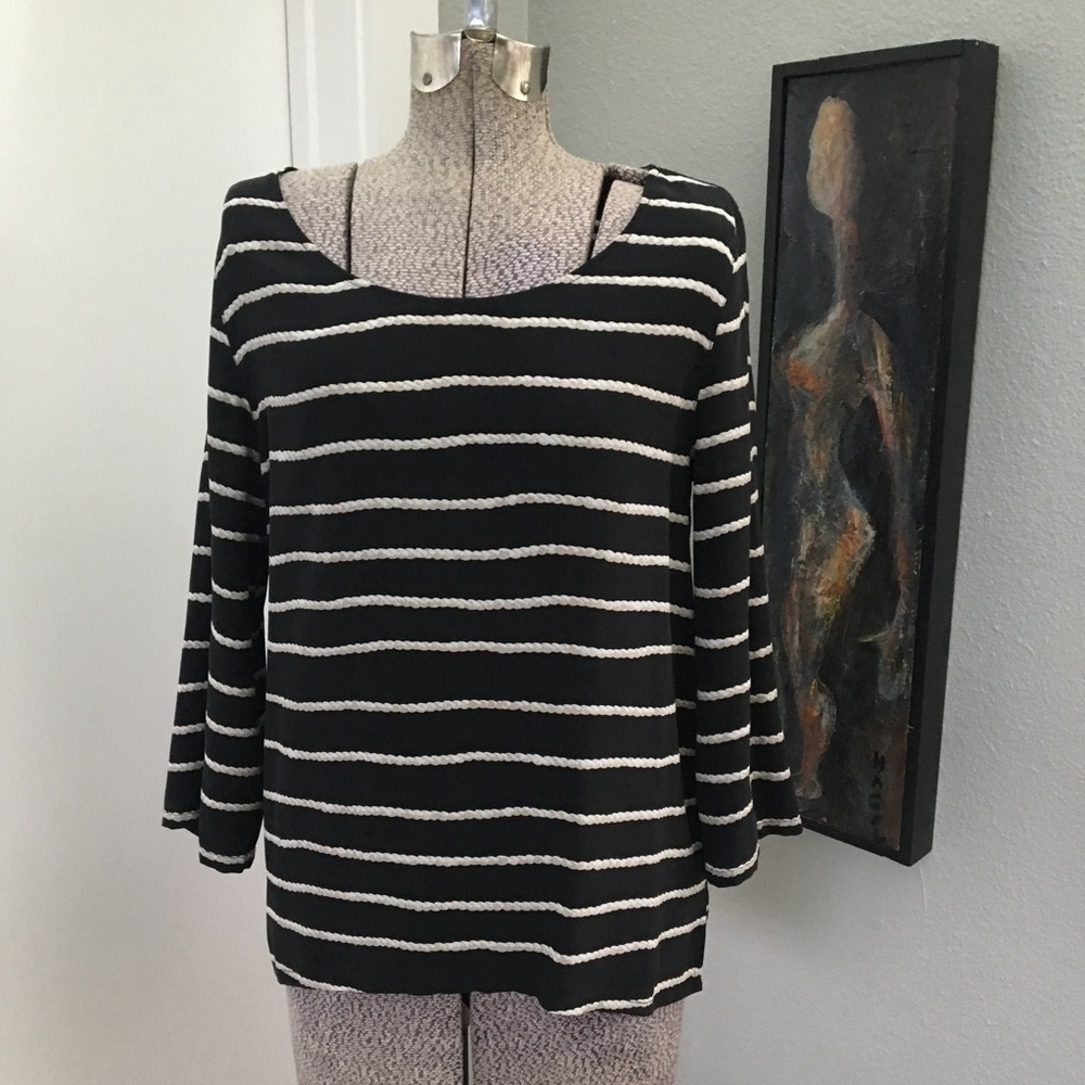 Joie Silk 3/4 Sleeve Rope Pattern Stripe shirt